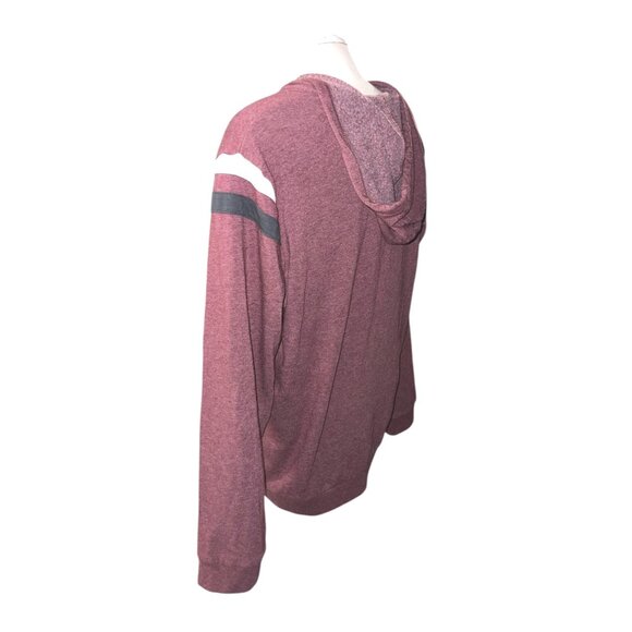 George Maroon Zip-Up Hoodie With White & Black Striped Sleeves Size Large Womens - Picture 4 of 10